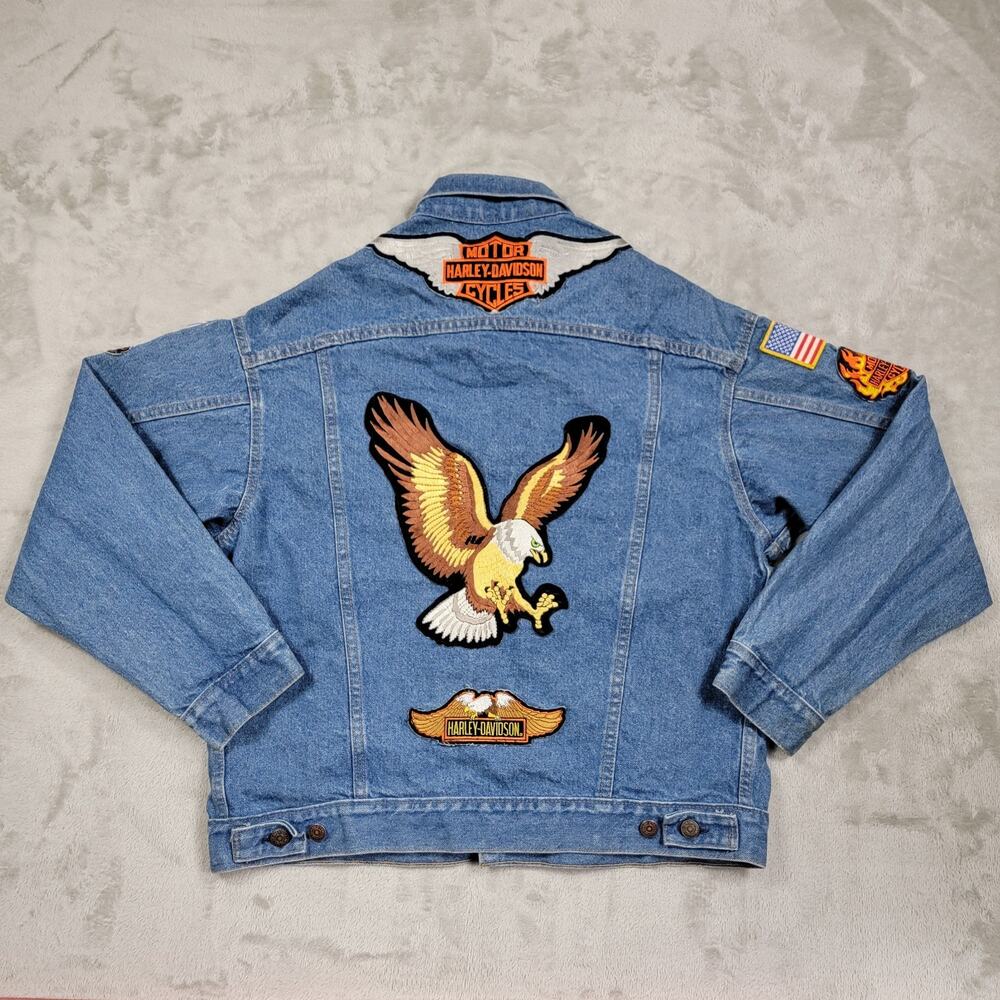 Vintage 90s Levis Denim Jacket 70507-0214 Harley-Davidson Patches Mens XL
